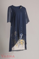 Елегантна принт рокля с шифон в тъмно синьо Inspired by ART" collection