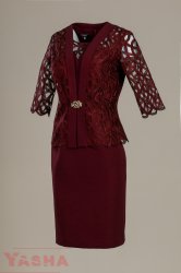 Изискан костюм с рокля от луксозна дантела в бордо