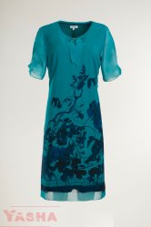Елегантна права принт рокля в светъл петрол "Inspired by ART" collection