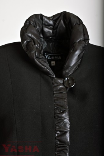 Дамско Палто в Черно с кожени елементи