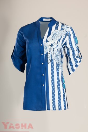 Елегантна риза двуцветна -бяло и синьо