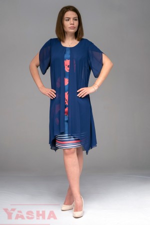 Елегантна принт рокля с шифон в тъмно синьо "Inspired by ART" collection