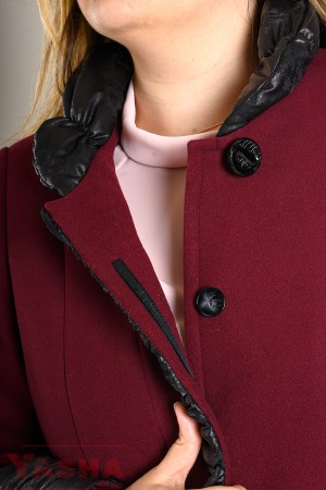 Дамско Палто в бордо с кожени елементи