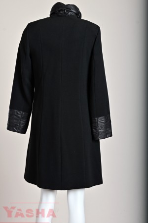 Дамско Палто в Черно с кожени елементи