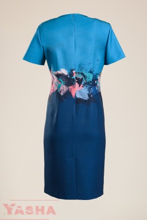 Елегантна принт рокля в тъмно синьо и синьо "Inspired by ART" collection