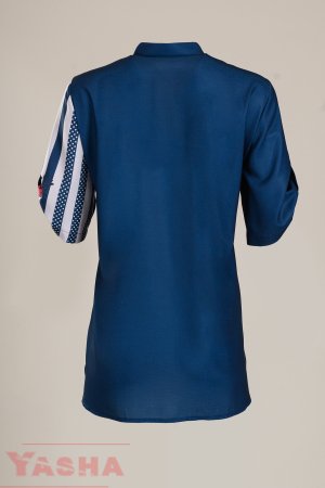Елегантна риза двуцветна -тъмно синьо и бяло 