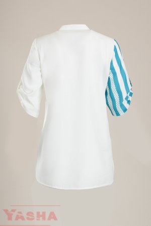 Елегантна риза двуцветна -бяло и светло синьо