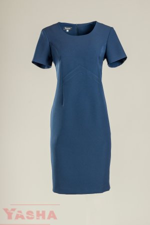 Права класическа елегантна рокля в цвят тъмно синьо