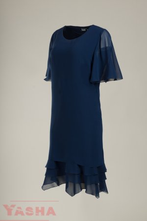 Елегантна рокля в тъмно синьо шифон