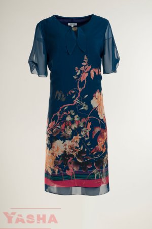 Елегантна права принт рокля в тъмно синьо "Inspired by ART" collection