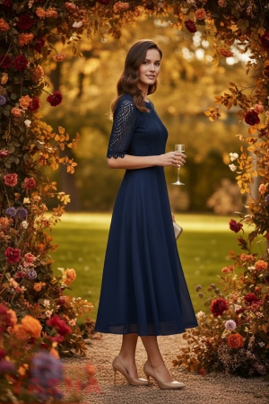 Art Dress Linen Navi and White