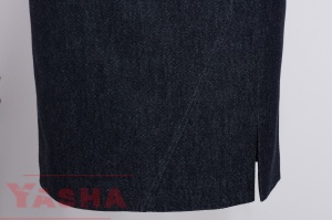 Back slit on the straight navy denim skirt by YASHA