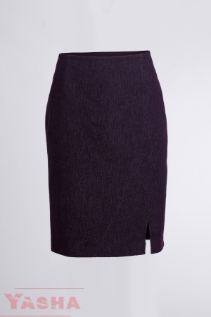 Front slit on the straight purple denim skirt by YASHA