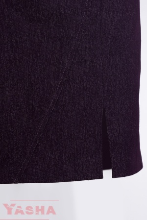 Back slit on the straight purple denim skirt by YASHA