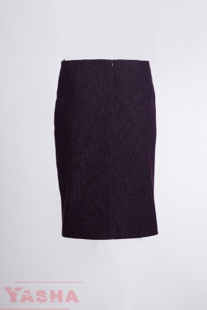 Back view of a purple YASHA denim skirt with a concealed zip and shaping darts at the waist.